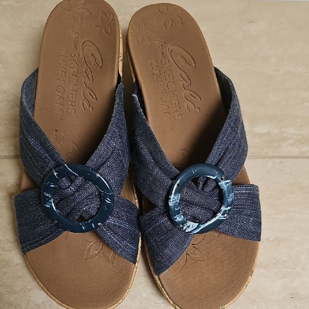 Skechers Blue  Slide Sandals with O-Ring Detail